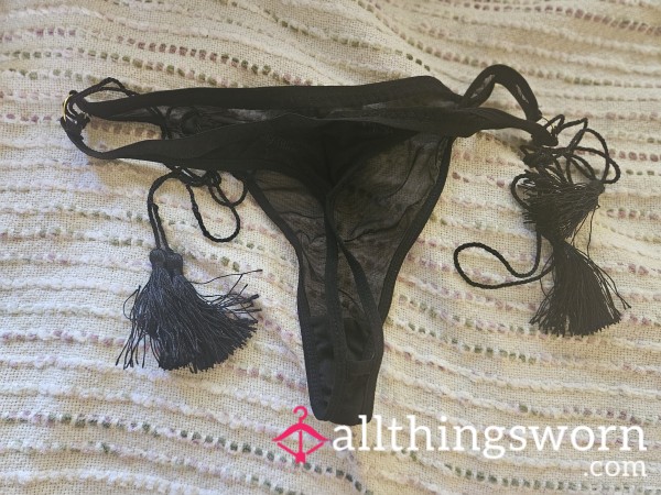 Black Ha**le Thong Open Gusset Area Size Large