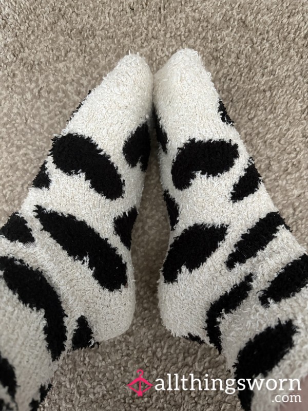 Black Heart Fluffy Socks - Worn 24 Hours