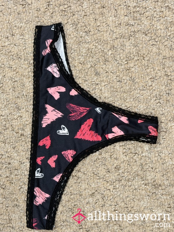 Black, Heart Pattern Thong 🖤