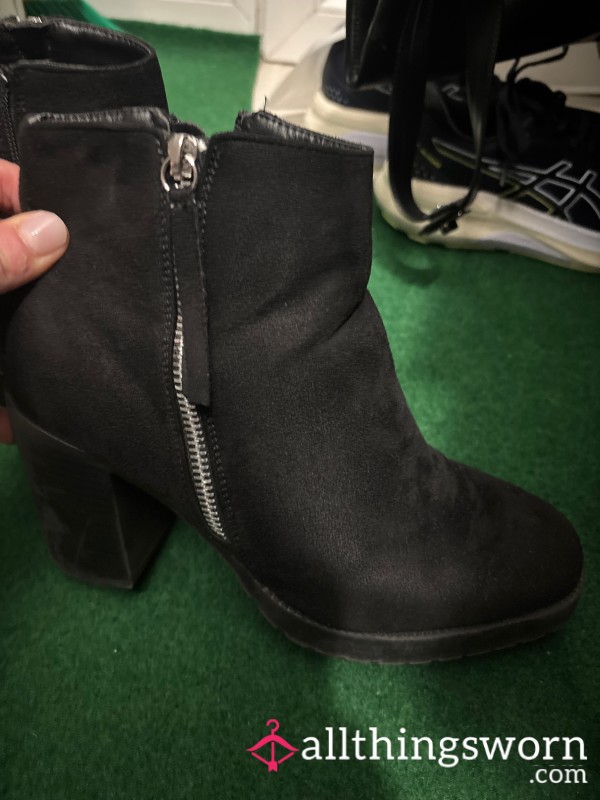 Black Heeled Ankle Boots – Worn & Loved 👠