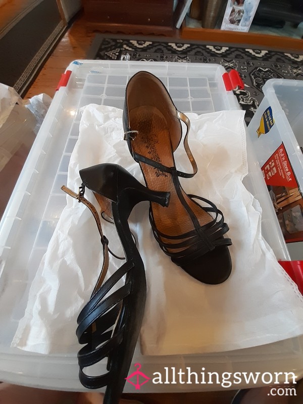 Black High  Heeled Strappy Sandals Size 7 UK