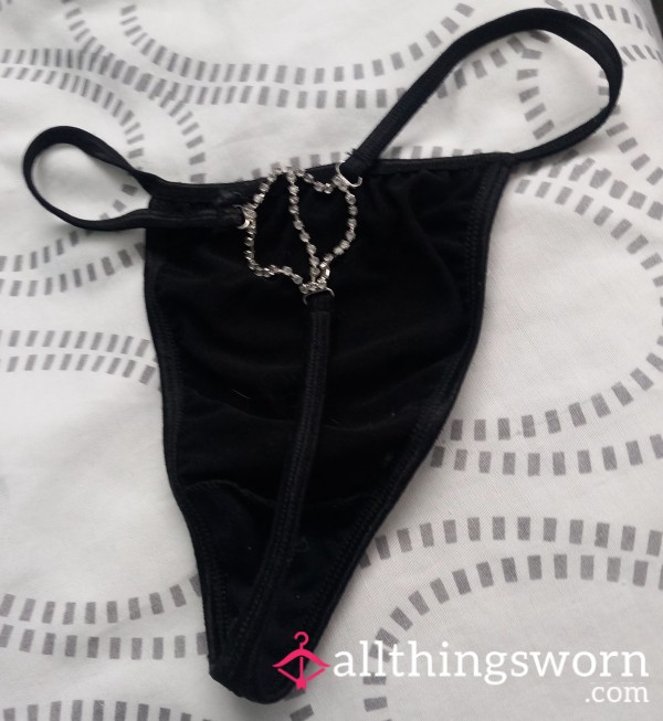 Owned By Katie Cougar For 15years, Black Jewel Thong Size 8
