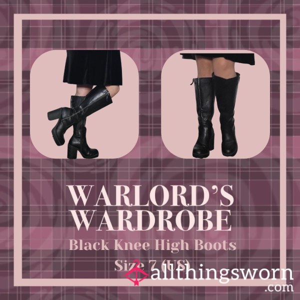 Warlord's Wardrobe: Black Knee High Boots Size 7, Wide Calf