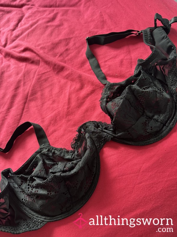 Black Lace 40 EE Bra, Worn All Day 😈