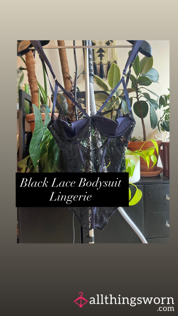 Black Lace Bodysuit – Open Bust & Well Used