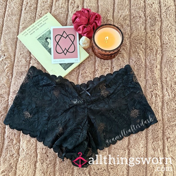 🖤 Black Lace Boyshort Panties — Midnight Elegance By Camille V.