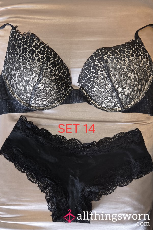 Black Lace Bra Cheeky Panty Set 14