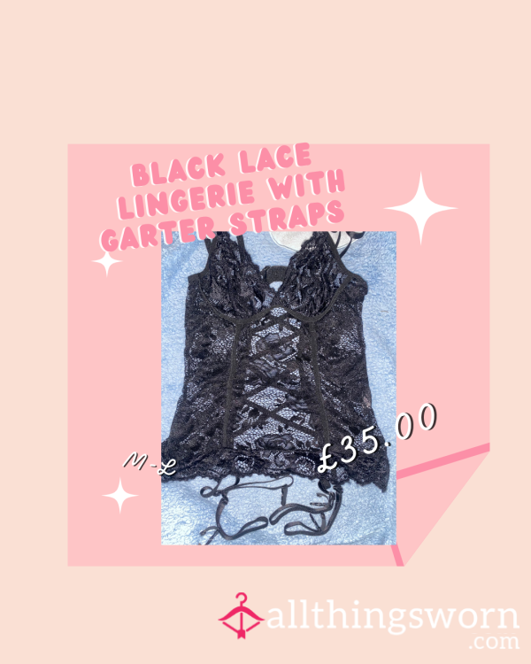 Black Lace Flor*l Lingerie With Garter Straps