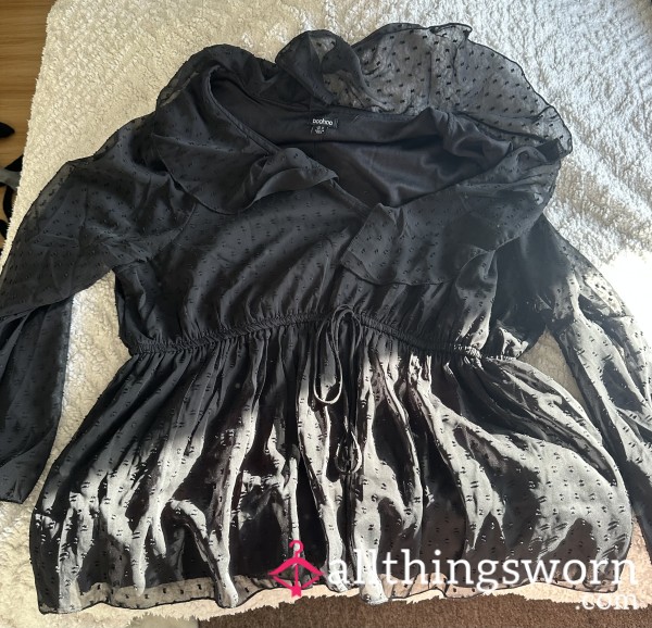 Black, Lace, Frilled Top/blouse🩷