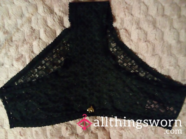 Black Lace Juicy Couture Panties With Small Gold Heart Pendant