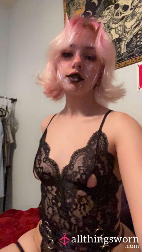 Black Lace Lingerie Bent Down Legs Crossed!