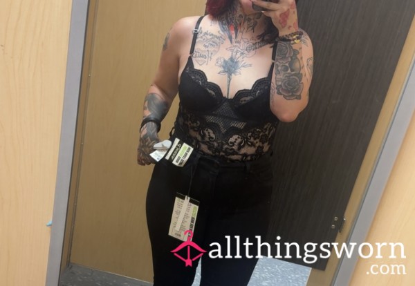 Black Lace Lingerie Body Suit, Worn All Day And Night With No Panties On😋
