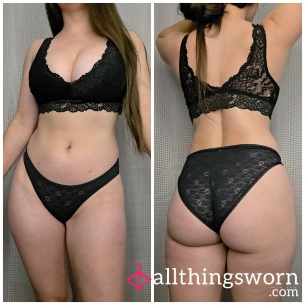 Black Lace Lingerie Set – Bra & Cheeky Bottoms