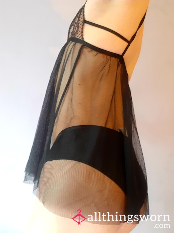 Black Lace Mesh S**y Top Worn By Slim Tall TGoddess