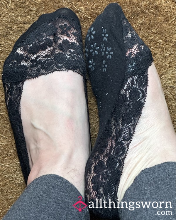 Black Lace Panel Invisible Socks/ Footsies