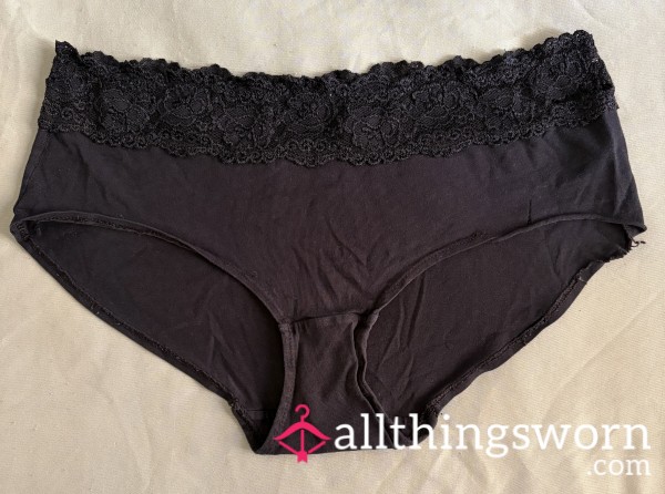 Black Lace Panties - Well Worn With A Naughty Tear