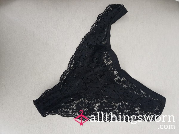 Black Lace Thong Worn