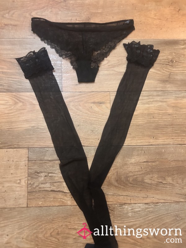 Black Lace Panty And Stocking Set