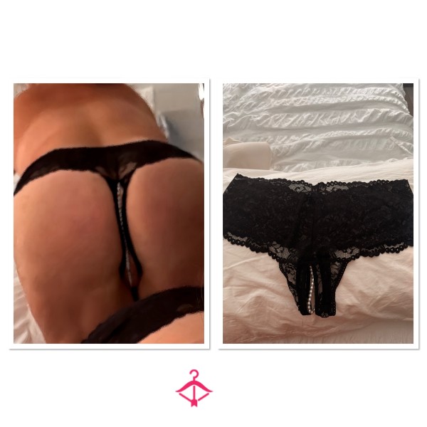 Black Lace Pearl Crotchless Thong