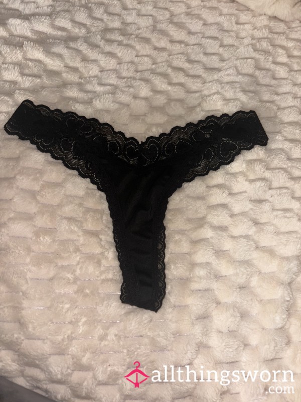Black Lace Heart Thong