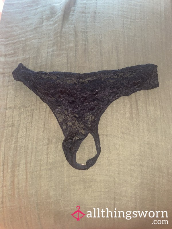 Black Lace Thong - Dirty, Well-worn, Holes/ Ripped