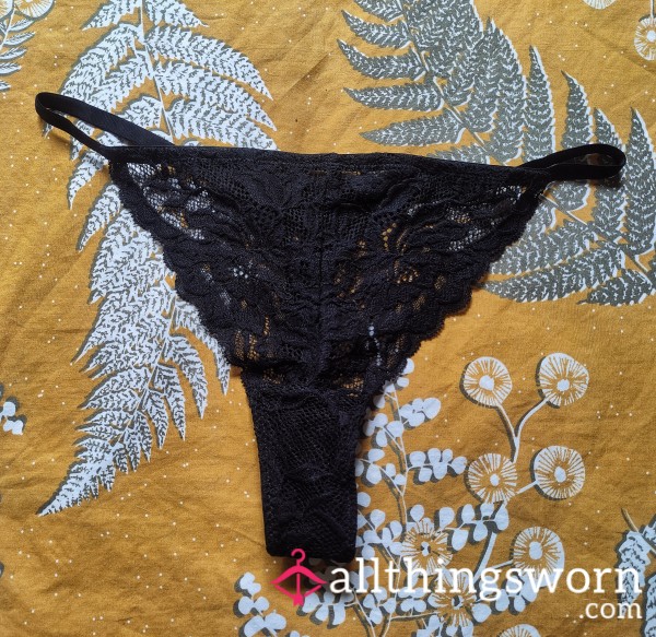 Black Lace Thong – Elegant & Seductive Intimate Wear – Worn 24 Hours Straight
