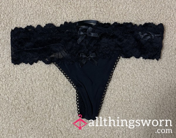 Black Lace Thong 🖤🎀 | Low-Rise, Scalloped Waistband ✨