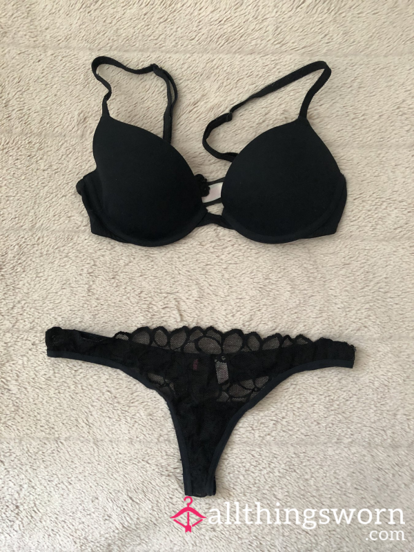 Black Lace Thong + Matching Bra