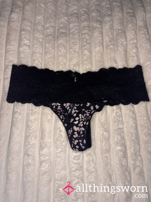 Black Lace Thong With Design