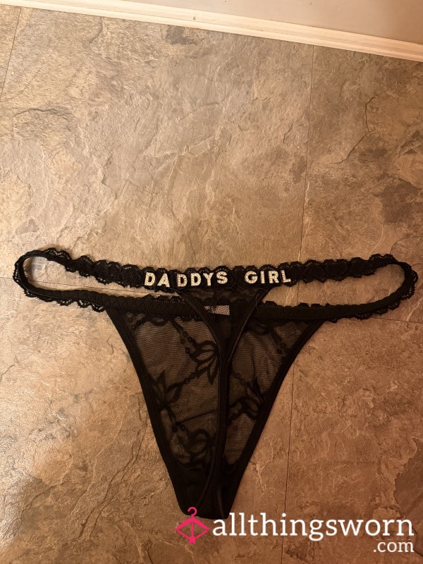 Black Lace Thong With Wording