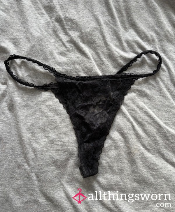 Black Lace Thong – Worn, Wet & Sinful