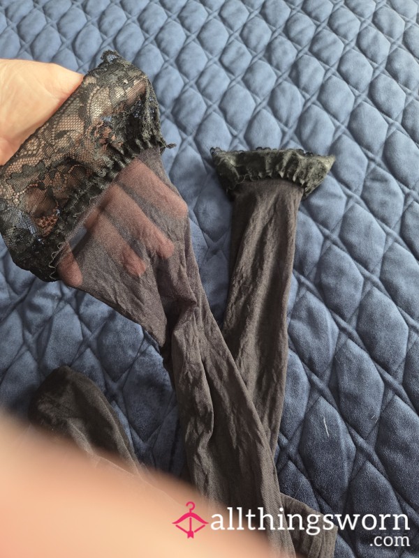 Black Lace Top Hold Ups Worn .