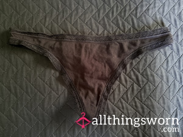Black Lace Trim Thong
