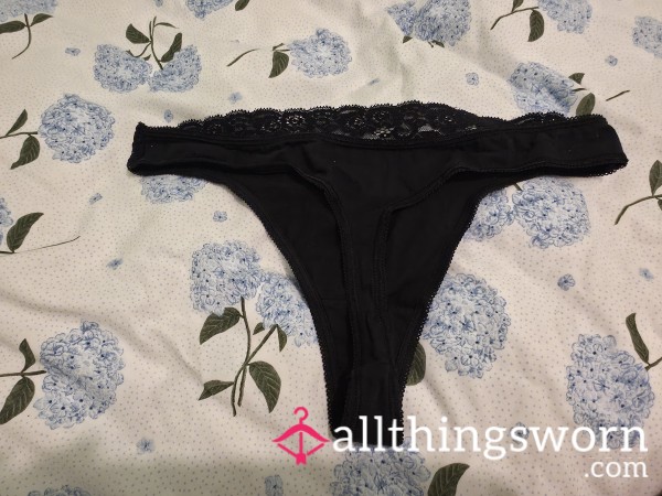 Black Lace Trim Thong
