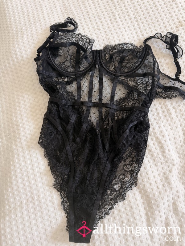 Sheer Black Lace Bodysuit – High-Cut, Custom Days 💦