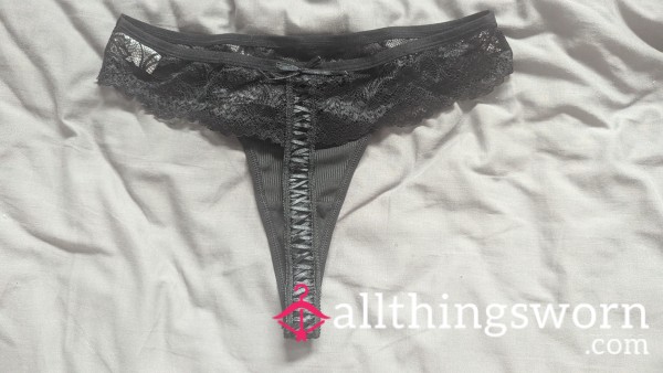 Black Lace Up Detail Thong