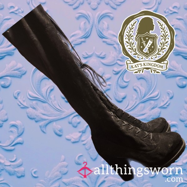 Black Lace-up Over The Knee Heel Boots 👢