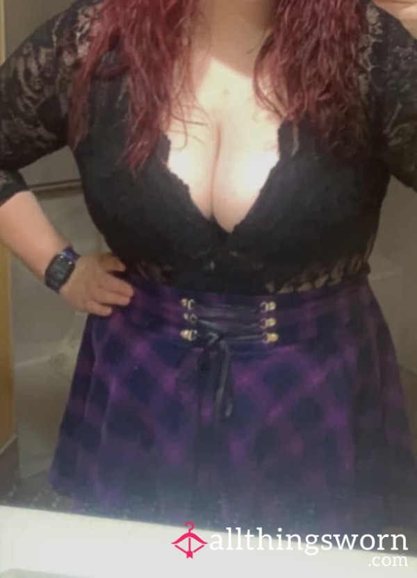Black Lace With A Spicy Purple Plaid Skirt