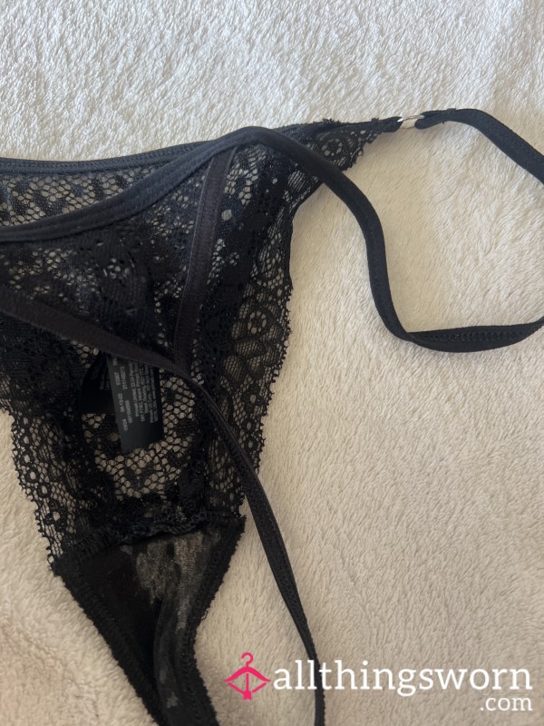 Black Lace Worn Thong