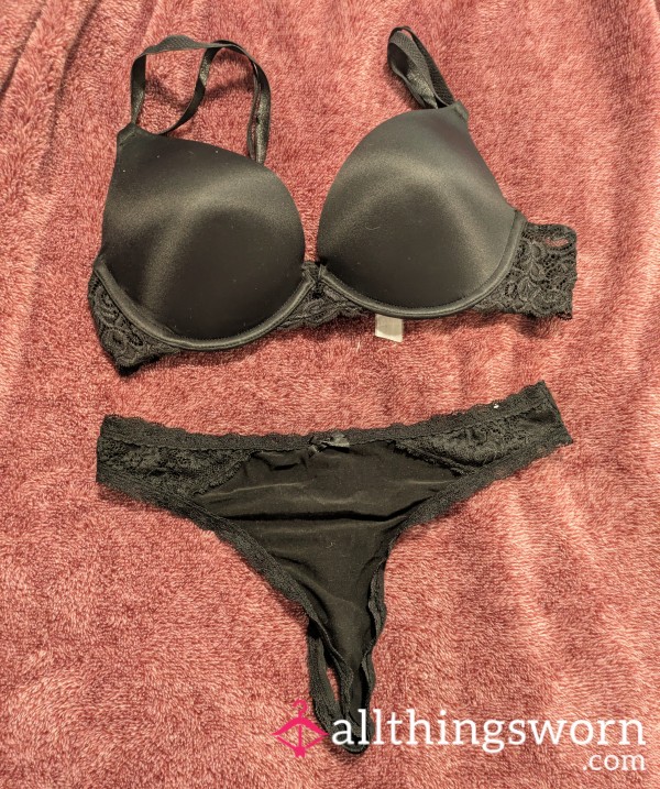 Black Lacey Bra And Thong