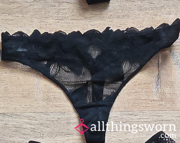 Black Lacey Flower Thong