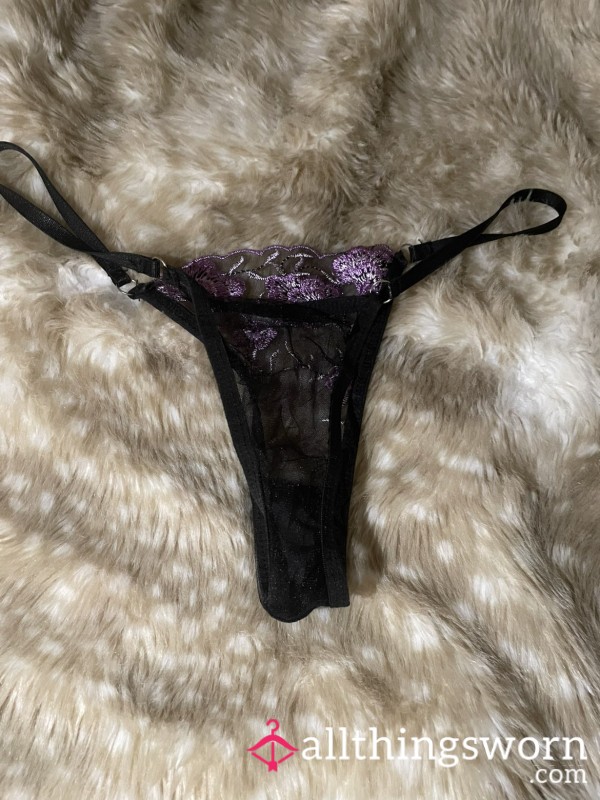 Black Lacey See Through Black Flor*l  Thong