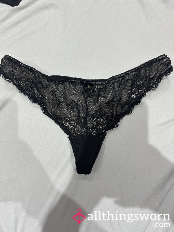 Black Lacey Thong Worn For 24hours