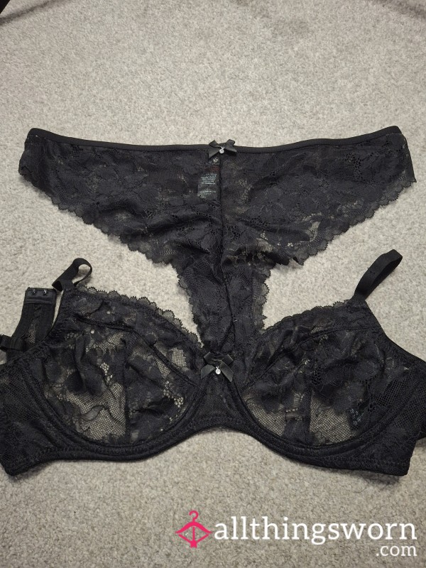 Black Lacy Bra And Thong