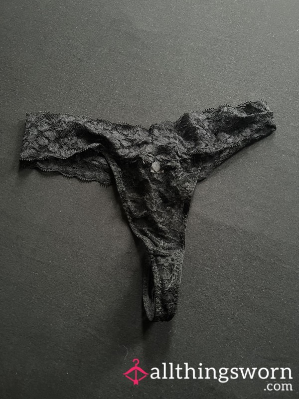 Black Lacy Soft Thongs Size L , Used For 3 Days