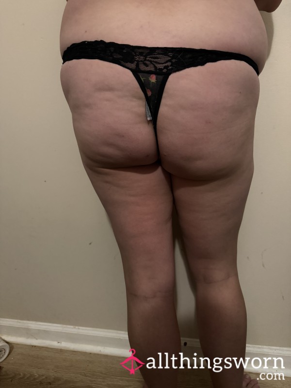 Black Lacy Thong W/ Strawberries