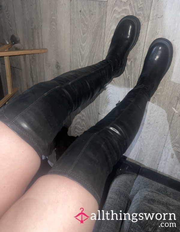 Black Leather Above The Knee High Boots