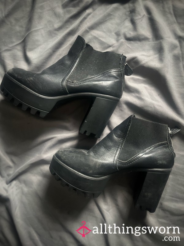 ‼️ CLEARANCE ‼️ Black Leather Ankle Boots, High Heel/platform