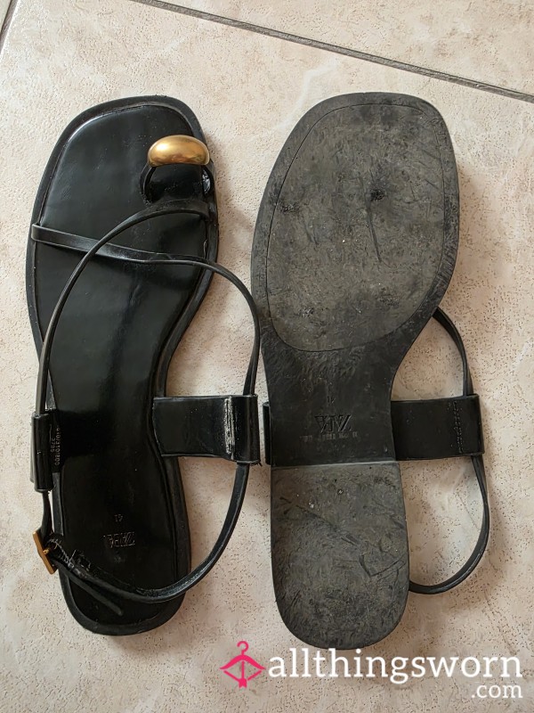 Black Leather Flats