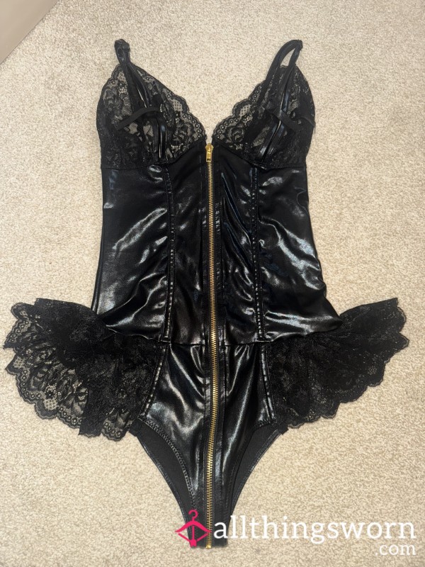 Black Leather Front To Back Zip Ann Summers Bodysuit